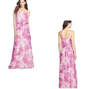 Lilly Pulitzer Purple & Gold Metallic Maxi Dress Size Small 95% Silk 5% Metallic